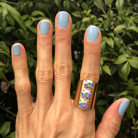 Gold Aurora Borealis Boho Crystal Statement Ring - Picture 8 of 9